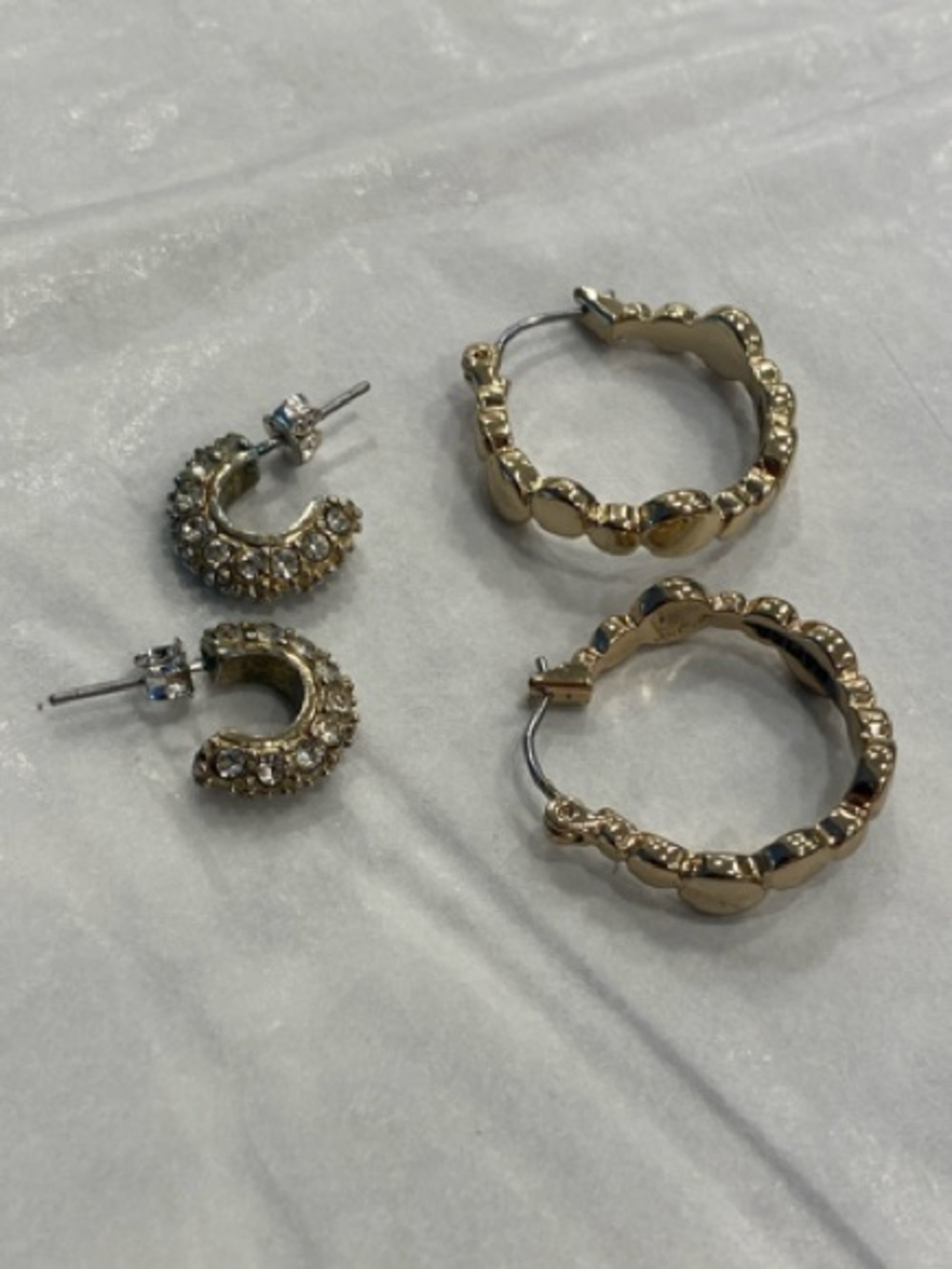 Gold Hoop Earring Set | Textured Beaded Hoops + Crystal Pavé Mini Hoops - Picture 3 of 7